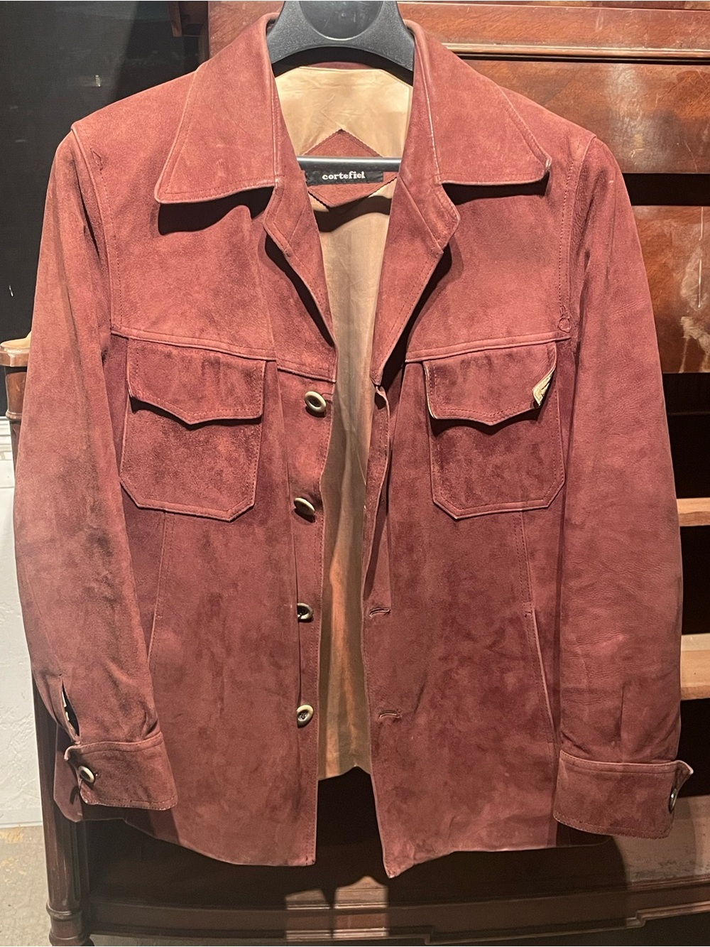 Cortefiel Men's Suede Shirt Jacket in Rust